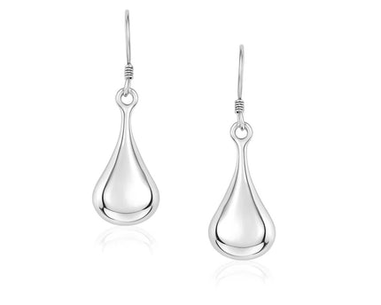 Sterling Silver Long Teardrop Shape Puff Drop Earrings