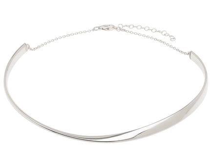 Sterling Silver Rhodium Plated Sculpted Collar Necklace