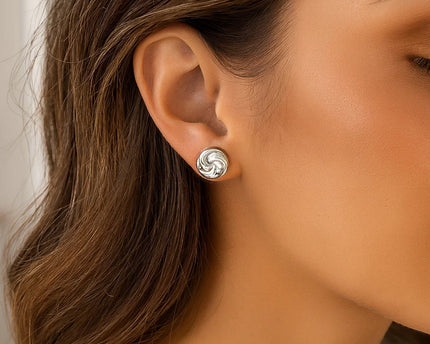 Sterling Silver Puffed Swirly Knot Stud Earrings