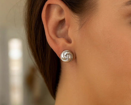 Sterling Silver Puffed Swirly Knot Stud Earrings