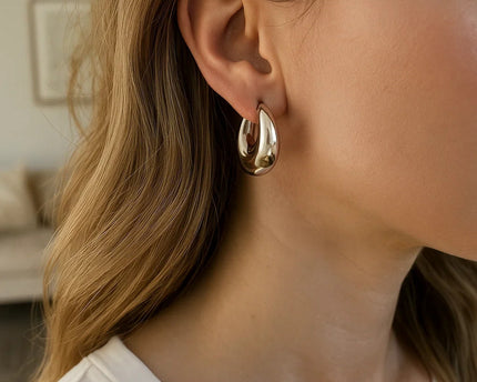 Sterling Silver Sculptural Crescent Hoop Earrings