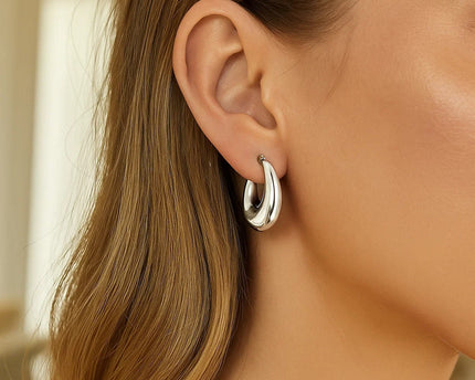 Sterling Silver Sculptural Crescent Hoop Earrings