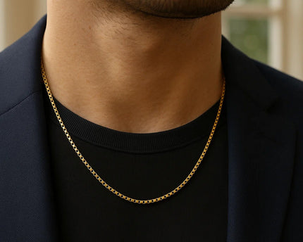 Sterling Silver Yellow Gold Plated Round Box Chain (2.10 mm)