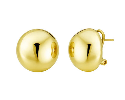 Sterling Silver Yellow Gold Plated Puffed Button Omega Earrings