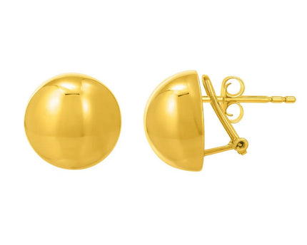 Sterling Silver Yellow Gold Plated Puffed Button Omega Earrings