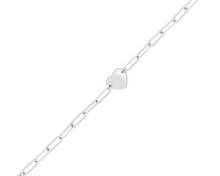 Sterling Silver Rhodium Plated Engravable Heart Paperclip Bracelet (2.10 mm)