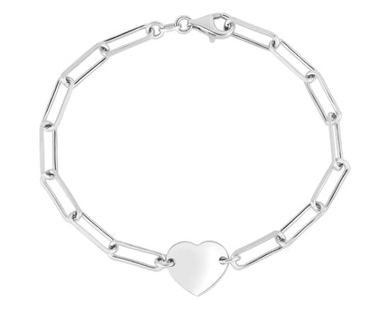 Sterling Silver Rhodium Plated Engravable Heart Paperclip Bracelet (2.10 mm)