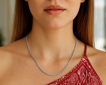 Sterling Silver Rhodium Plated Rockstar Cut Round Box Chain (1.90 mm)