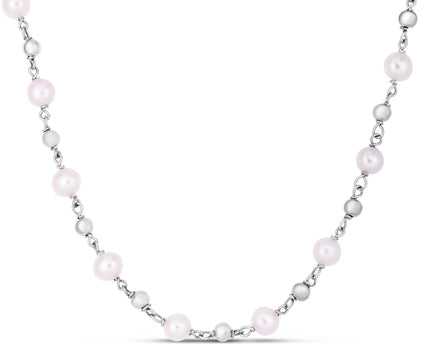 Sterling Silver Rhodium Plated Freshwater Pearl Bead Necklace