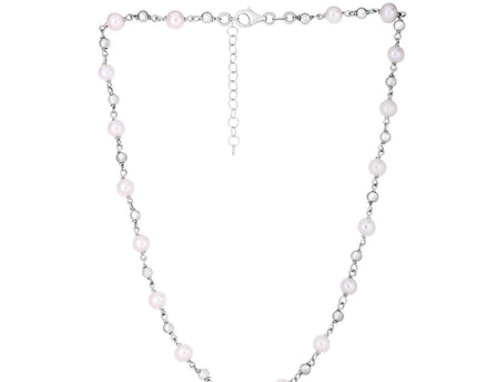 Sterling Silver Rhodium Plated Freshwater Pearl Bead Necklace