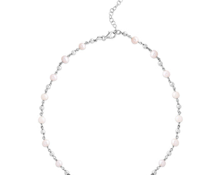 Sterling Silver Rhodium Plated Freshwater Pearl Bead Necklace