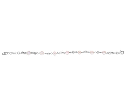 Sterling Silver Rhodium Plated Freshwater Pearl Bead Necklace