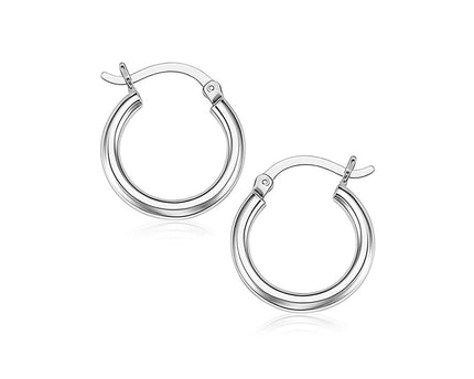 Sterling Silver Rhodium Plated Thin and Small Polished Hoop Earrings (2x10mm)
