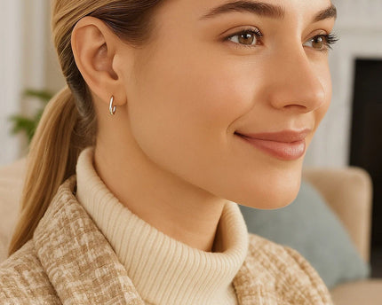 Sterling Silver Rhodium Plated Thin and Small Polished Hoop Earrings (2x10mm)