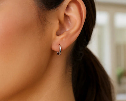 Sterling Silver Rhodium Plated Thin and Small Polished Hoop Earrings (2x10mm)