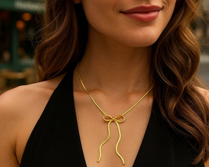 Sterling Silver Gold Plated Snake Bow Necklace