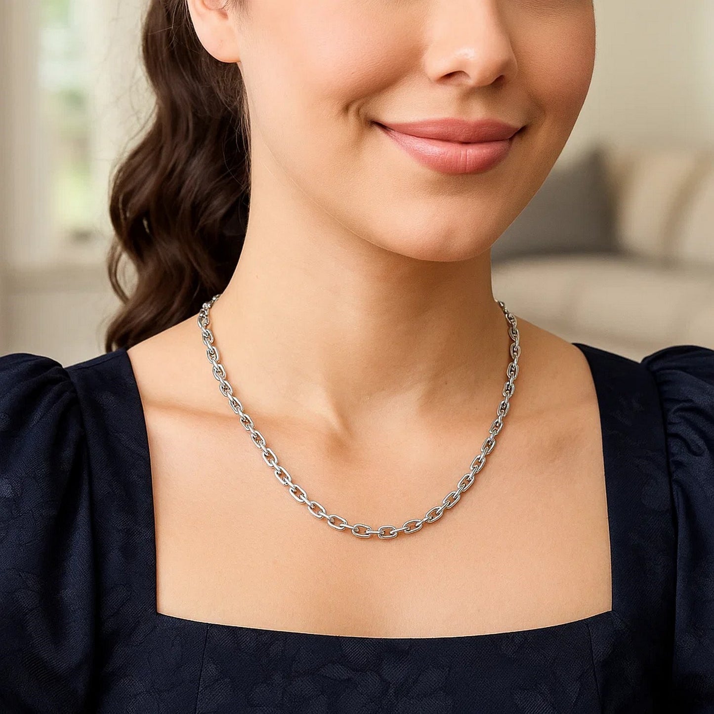 Sterling Silver Rhodium Plated French Cable Chain (5.60 mm)