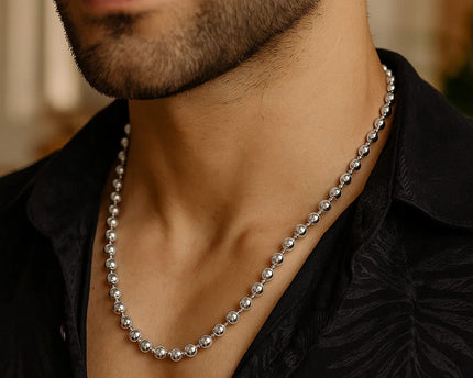 Sterling Silver Rhodium Plated Moon Cut Bead Chain (5.00 mm)