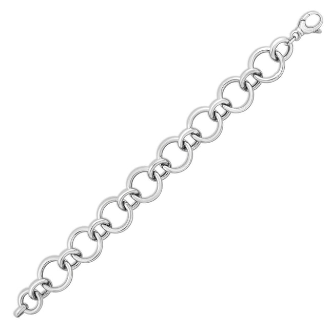 Sterling Silver Rhodium Plated Round Link Necklace