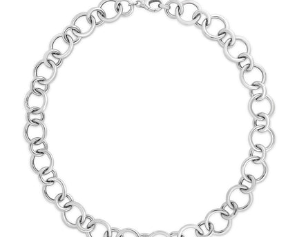 Sterling Silver Rhodium Plated Round Link Necklace