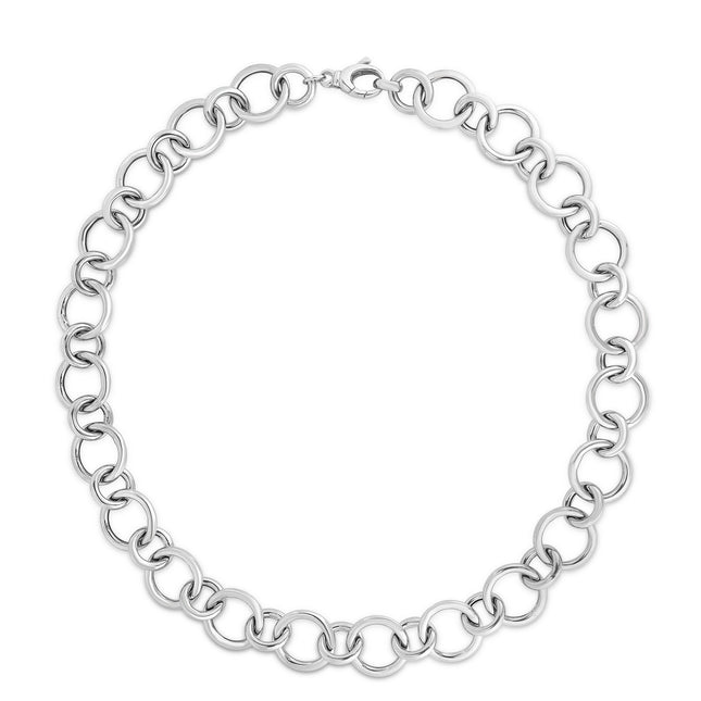 Sterling Silver Rhodium Plated Round Link Necklace