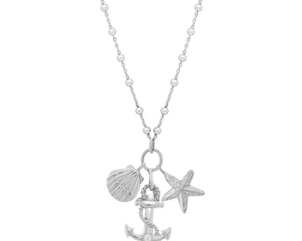 Sterling Silver Rhodium Plated Sea Life Charm Necklace
