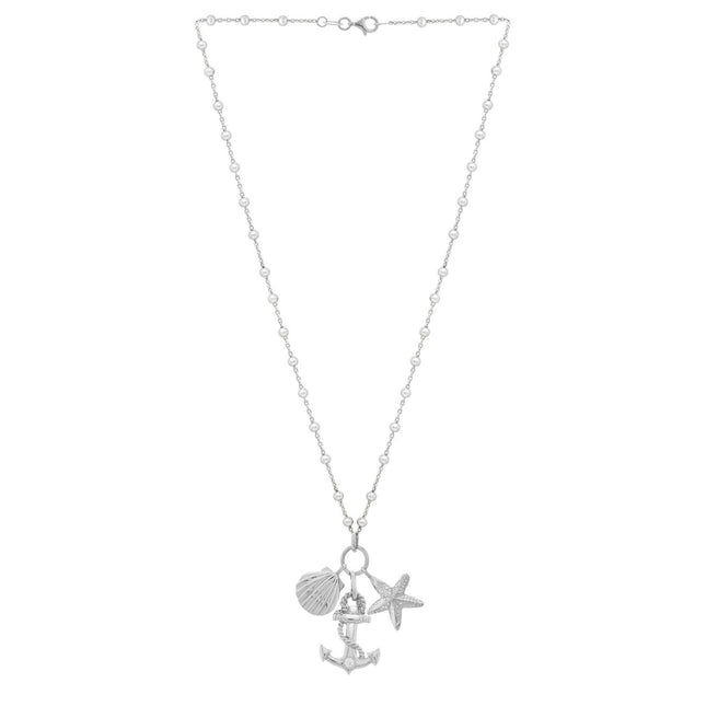 Sterling Silver Rhodium Plated Sea Life Charm Necklace