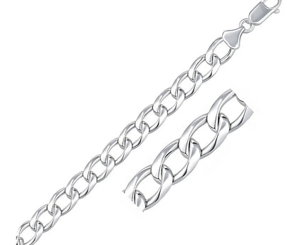 Rhodium Plated Sterling Silver Curb Style Bracelet (8.40 mm)