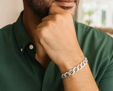 Rhodium Plated Sterling Silver Curb Style Bracelet (8.40 mm)