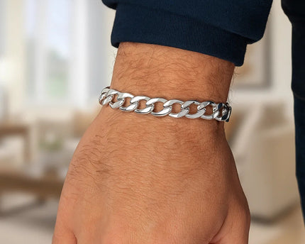 Rhodium Plated Sterling Silver Curb Style Bracelet (8.40 mm)