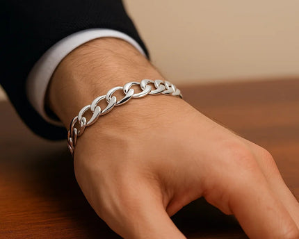 Rhodium Plated Sterling Silver Curb Style Bracelet (8.40 mm)