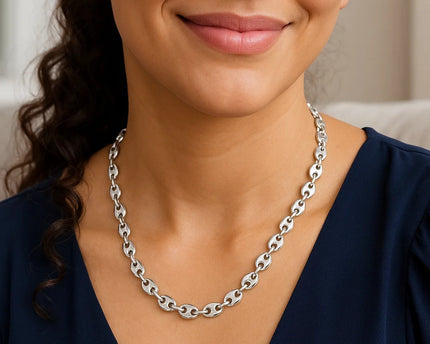 Sterling Silver Rhodium Plated Lite Puffed Mariner Chain (6.40 mm)