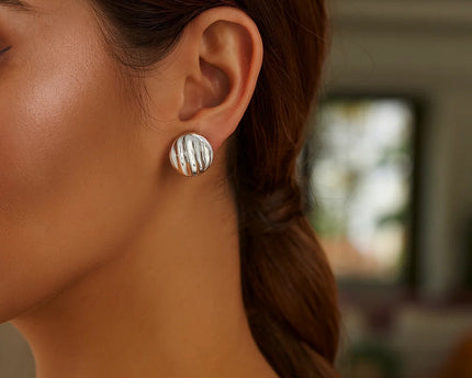 Sterling Silver Sculpted Domed Disc Stud Earrings