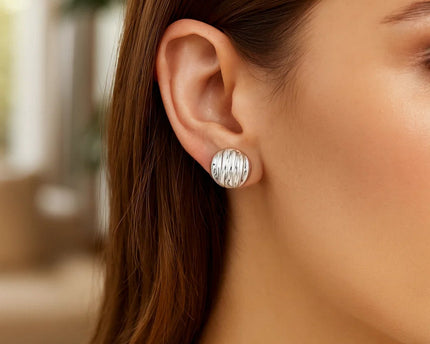 Sterling Silver Sculpted Domed Disc Stud Earrings