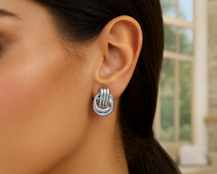 Polished Love Knot Earrings with Interlocking Rings in Sterling Silver(15mm)