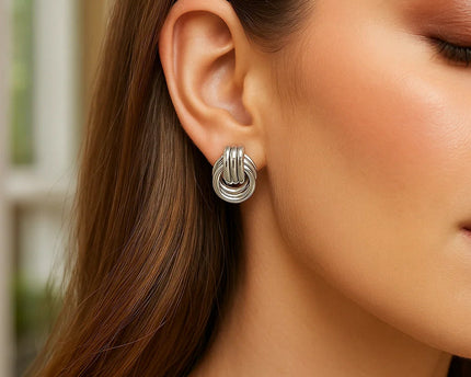 Polished Love Knot Earrings with Interlocking Rings in Sterling Silver(15mm)