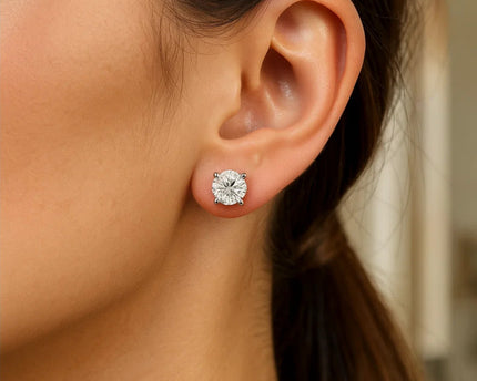 Sterling Silver Round CZ Stud Earrings(8mm)
