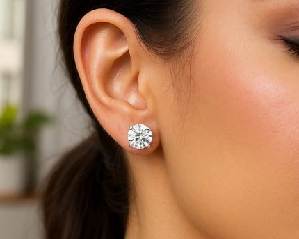 Sterling Silver Round CZ Stud Earrings(8mm)