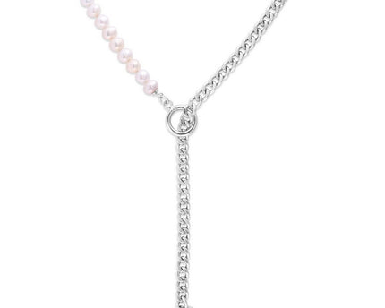 Sterling Silver Rhodium Plated Freshwater Pearl Paperclip toggle Necklace