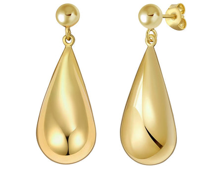 Sterling Silver Yellow Gold Plated Puffed Teardrop Dangle Earrings