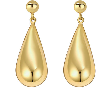 Sterling Silver Yellow Gold Plated Puffed Teardrop Dangle Earrings