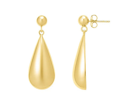 Sterling Silver Yellow Gold Plated Puffed Teardrop Dangle Earrings