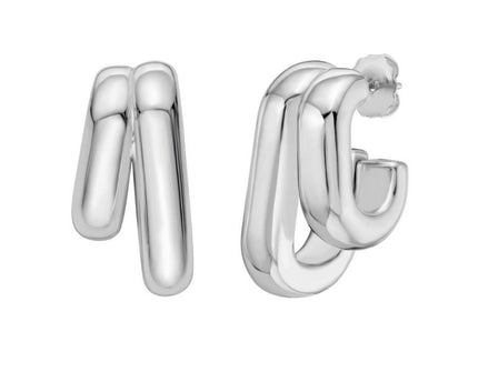 Sterling Silver Double Row Big and Small Hoop Earrings