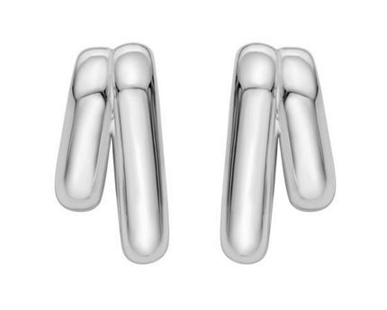 Sterling Silver Double Row Big and Small Hoop Earrings