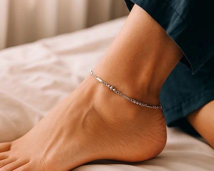 Sterling Silver Anklet with Polished Bars and Beads