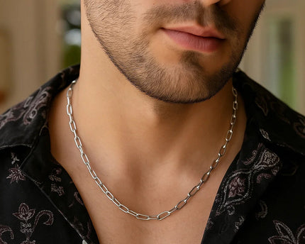 Sterling Silver Rhodium Plated Round Link Paperclip Chain (5.20 mm)