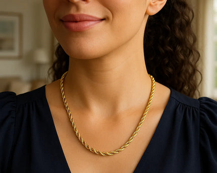 Sterling Silver Yellow Gold Plated Diamond Cut Royal Rope Chain (4.40 mm)