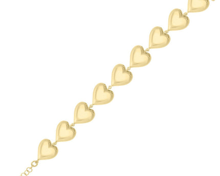 Sterling Silver Yellow Gold Plated Puffed Hearts Bracelet