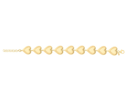 Sterling Silver Yellow Gold Plated Puffed Hearts Bracelet