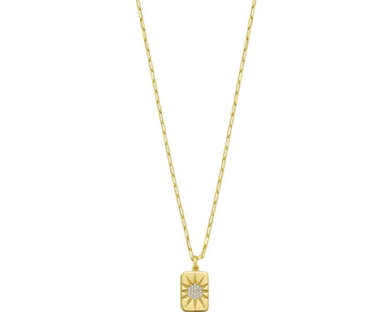 Sterling Silver Gold Plated Cubic Zirconia Starburst Locket Necklace
